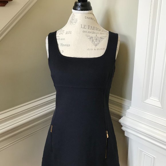 Michael Kors Collection A-Line Dress Womens 6 Navy Blue Angora Wool Gold Zippers - Picture 4 of 14